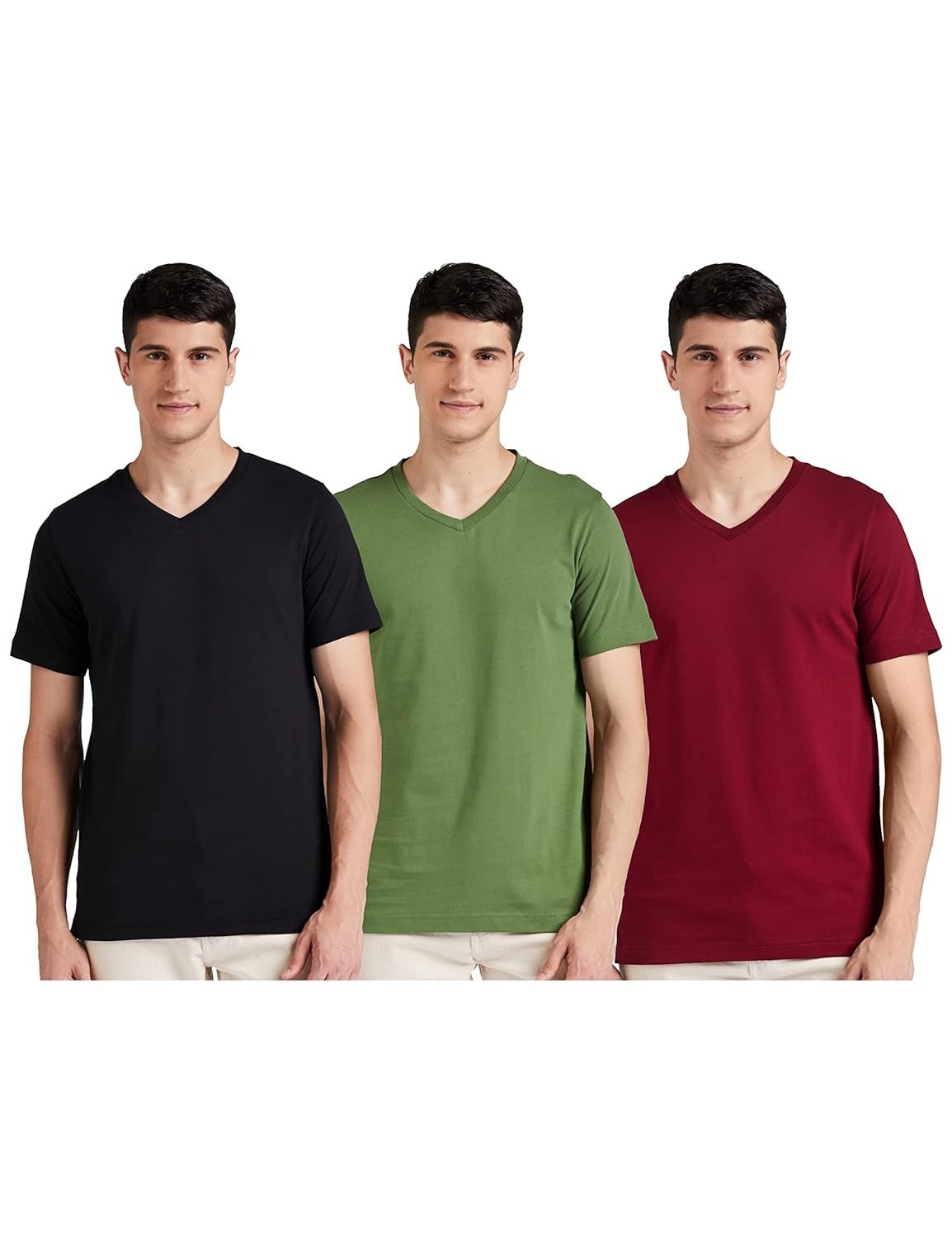 Amazon Brand - Symbol Men's Cotton Solid V-Neck Regular Fit T-Shirt (Pack of 3) (Available in Plus Size)