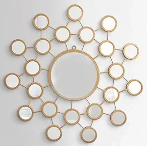 Furnish Craft Bubble Designed Steel Glass Wall Mirror (32 x 32 inch, Gold)