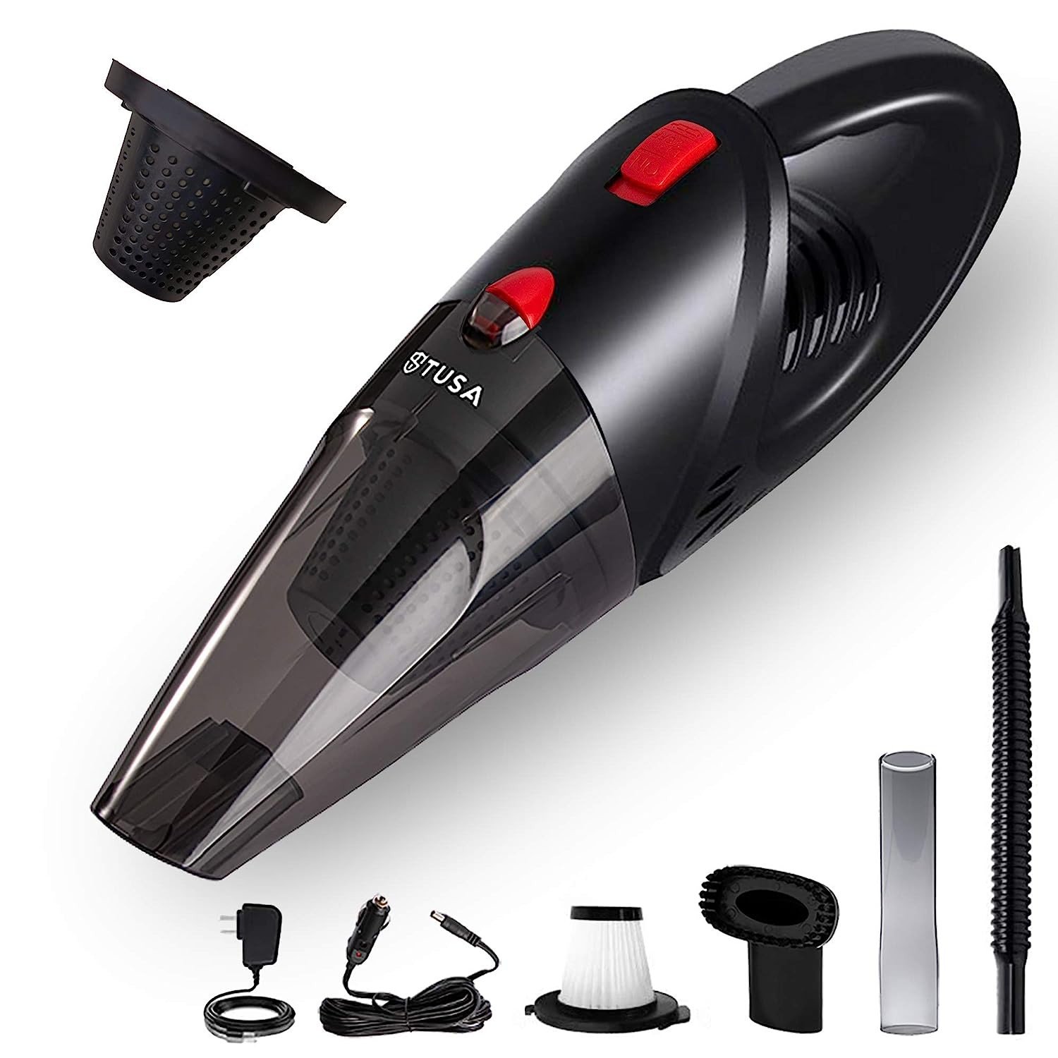 Tusa Wireless Handheld Vacuum Cleaner, High Power Cordless Mini Vacuum Cleaner (Black), HEPA Filter, 40 liter